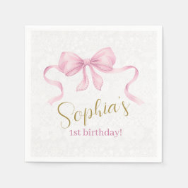 Pastel Roze Bow & Elegant Gouden Script Verjaardag Servet