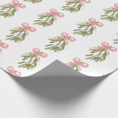 Pastel Roze Bow op kerstmis Mistletoe Gift Cadeaupapier (Hoek)