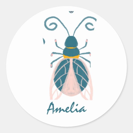 Pastel Roze Bugs Bloemenmeisje Name Ronde Sticker (Voorkant)