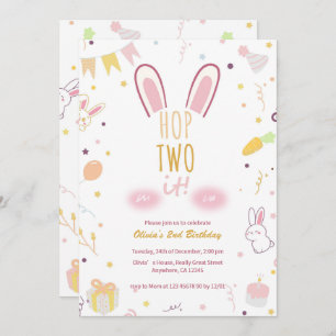 Pastel Roze Bunny 2e Verjaardag Hop Twee Het Uitno Kaart