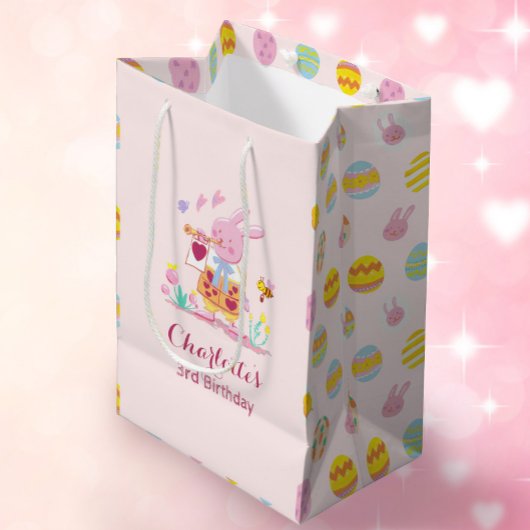 Pastel Roze Bunny Garden Egg Pattern Kids Verjaard Medium Cadeauzakje