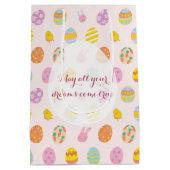 Pastel Roze Bunny Garden Egg Pattern Kids Verjaard Medium Cadeauzakje (Achterkant)