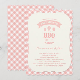 Pastel Roze Checks BBQ Chic Meisje Baby shower Par Kaart