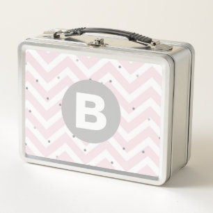 Pastel Roze Chevron en Stippen Grijs Monogram
