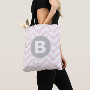 Pastel Roze Chevron en Stippen Grijs Monogram Draagtas
