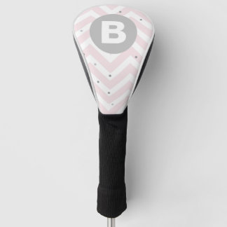 Pastel Roze Chevron en Stippen Grijs Monogram Golfheadcover