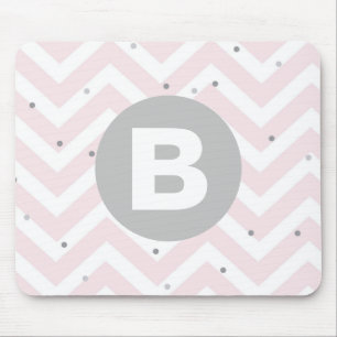 Pastel Roze Chevron en Stippen Grijs Monogram Muismat