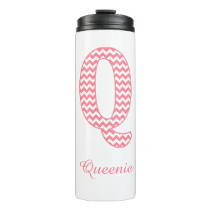 Pastel Roze Chevron Letter Q Design Thermosbeker