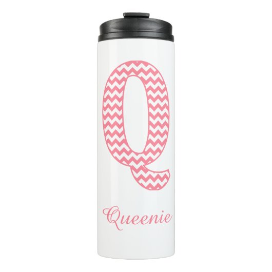 Pastel Roze Chevron Letter Q Design Thermosbeker (Voorkant)