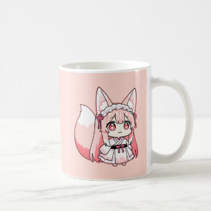 Pastel Roze Chibi Vos Meisje Koffiekop Koffiemok