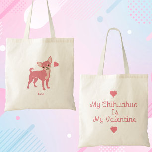 Pastel Roze Chihuahua Valentijnstas, Aangepaste Na Tote Bag