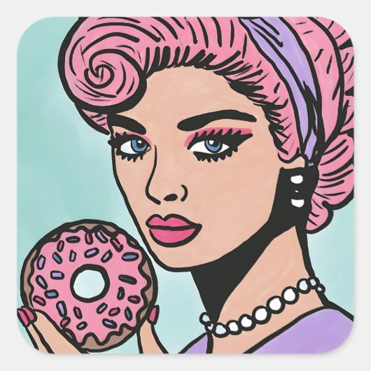 Pastel Roze  Comic Style Donut Stickers (Voorkant)