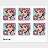 Pastel Roze  Comic Style Donut Stickers (Vel)