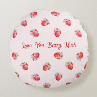 Pastel Roze Coquette Aardbei gepersonaliseerd Rond Kussen