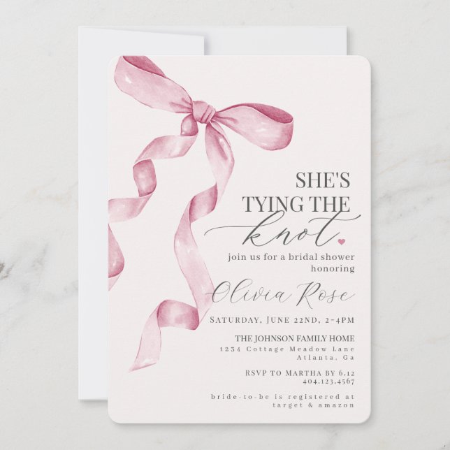 Pastel Roze Coquette Bow Vrijgezellenfeest Invite (Voorkant)