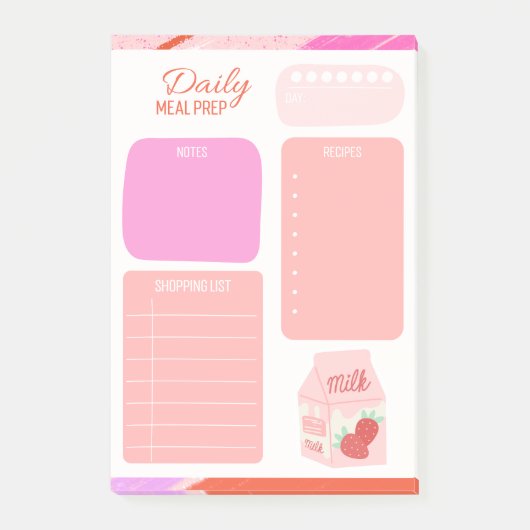Pastel Roze Dagelijkse Maaltijd Planner boodschapp Post-it® Notes (Voorkant)