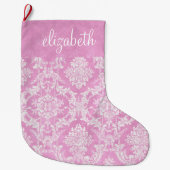 Pastel roze  Damask Pattern Grungy Fins Grote Kerstsok (Voorkant)