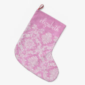 Pastel roze  Damask Pattern Grungy Fins Grote Kerstsok (Voorkant (Hangend))