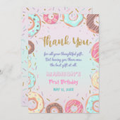Pastel Roze Donut Birthday Donut Groei op Partij Bedankkaart (Voorkant / Achterkant)
