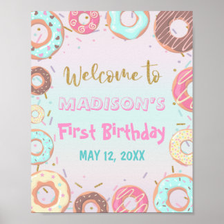 Pastel Roze Donut Birthday Groei Up Party Welkom Poster