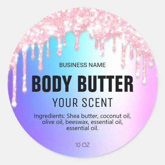 Pastel Roze Dripping Glitter Body Butter Labels (Voorkant)