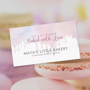 Pastel Roze Druipende Bakkerij Gebak Chef Visitekaartje
