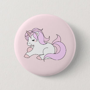 Pastel roze eenhoorn ronde button 5,7 cm