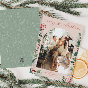 Pastel Roze Eenvoudige Boho Familie Kerst Kaarten