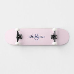 Pastel Roze Elegant Eenvoudig Schattige Monogramm Skateboard