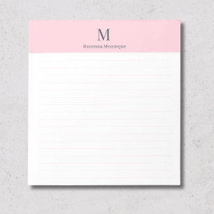 Pastel Roze Elegant Persoonlijk Monogram Gelijnd Notitieblok