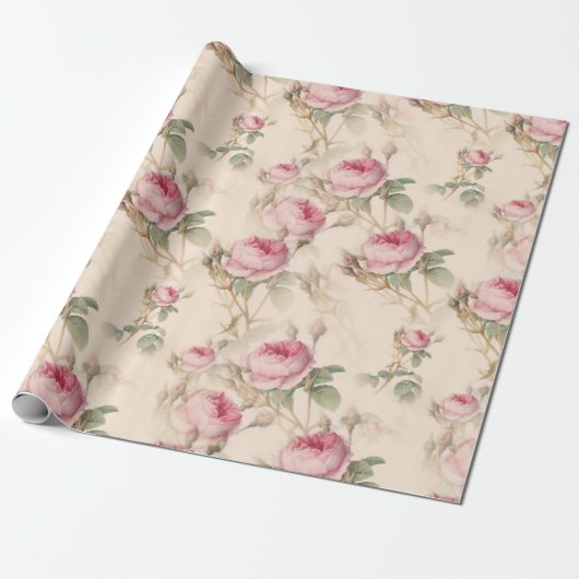  Pastel Roze Elegant Rozen Floral Cadeaupapier (Uitgerold)