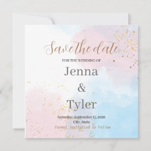 Pastel Roze en Blauwe Aquarel Save the Date