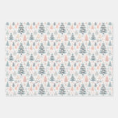 Pastel Roze en Blauwe Kerstbomen Versierd Inpakpapier Vel (Voorkant 3)