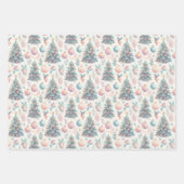 Pastel Roze en Blauwe Kerstbomen Versierd Inpakpapier Vel (Voorkant)