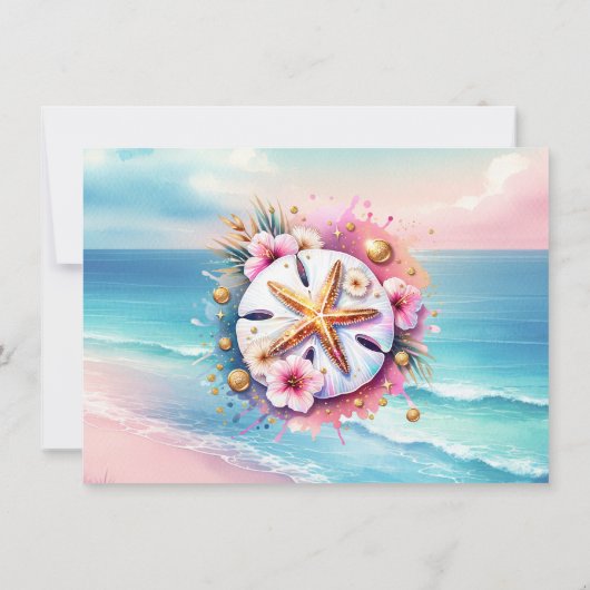 Pastel Roze en Blauwe Oceaan Uitzicht Bruiloft RSV Kaart (Achterkant)