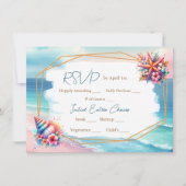 Pastel Roze en Blauwe Oceaan Uitzicht Bruiloft RSV Kaart (Voorkant)
