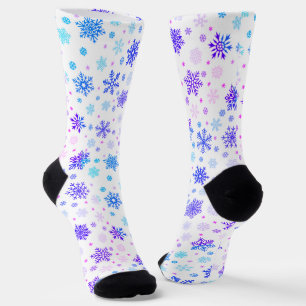 Pastel Roze en Blauwe Snowflakes Elegant White Sokken