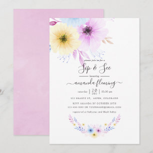 Pastel Roze en Blue Floral Sip en Zie Kaart