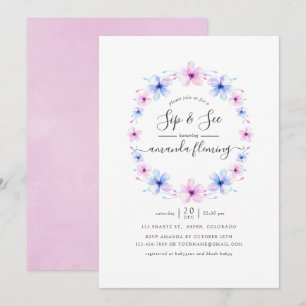 Pastel Roze en Blue Floral Sip en Zie Kaart