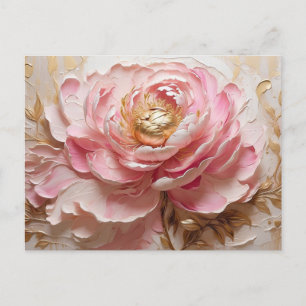 Pastel Roze en Gouden Pioen Bloem Briefkaart