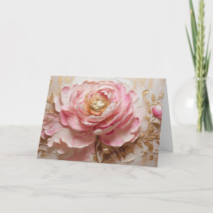 Pastel Roze en Gouden Pioen Bloem Kaart
