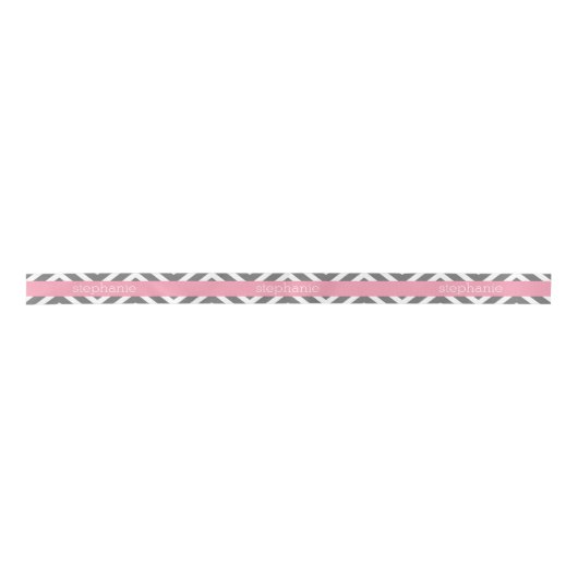 Pastel Roze en Grijze Chevrons Aangepaste naam Lint (Voorkant)
