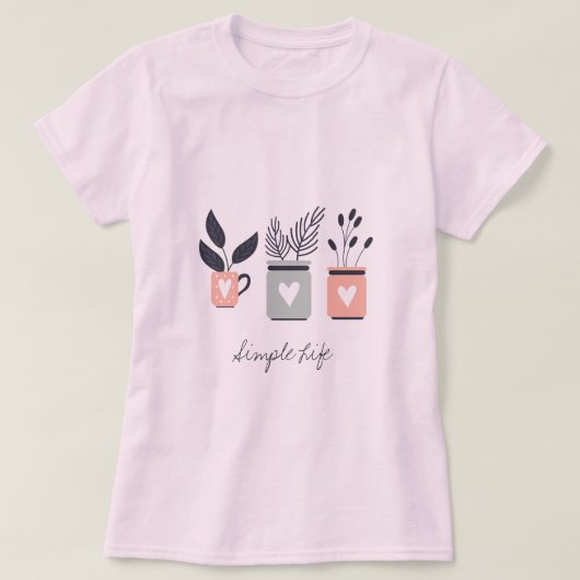 Pastel roze en grijze moderne planten t-shirt (Design voorkant)
