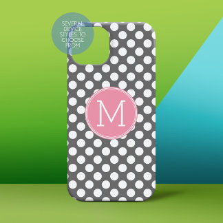 Pastel roze en grijze pooldots met aangepast monog