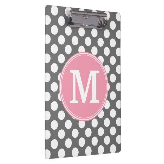 Pastel roze en grijze pooldots met aangepast monog klembord (Rechts)