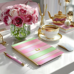 Pastel Roze en Groen Gestreepte Planner