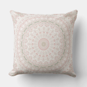 Pastel Roze en Groen Mandala Patroonontwerp Kussen