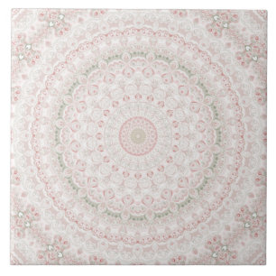 Pastel Roze en Groen Mandala Patroonontwerp Tegeltje