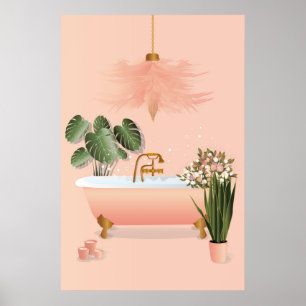 Pastel Roze en Groene Bathroom   Bubble Bath Poster
