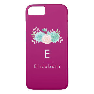 Pastel Roze en Groene Floral Bouquet op Magenta Te iPhone 8/7 Hoesje